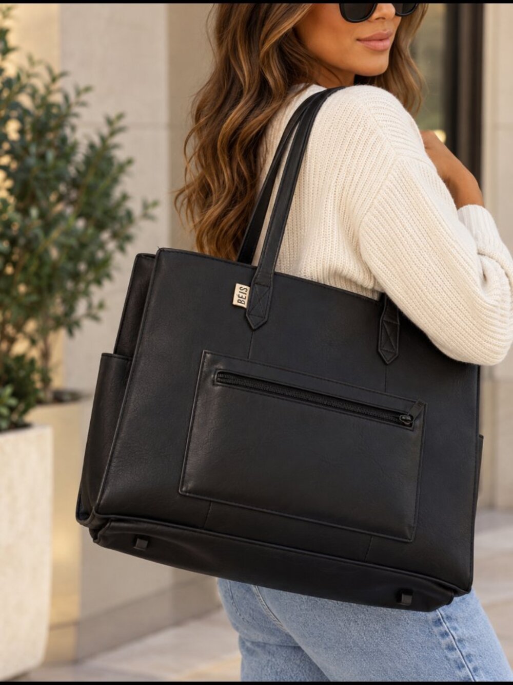 BÉIS The Large Work Tote Black Travel Laptop Shoulder Bag